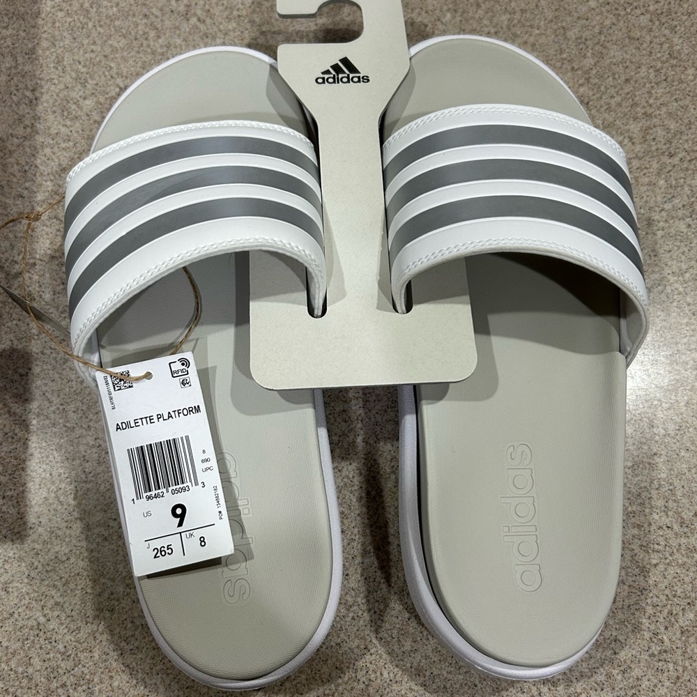 adidas ADILETTE platform white and gray NWT